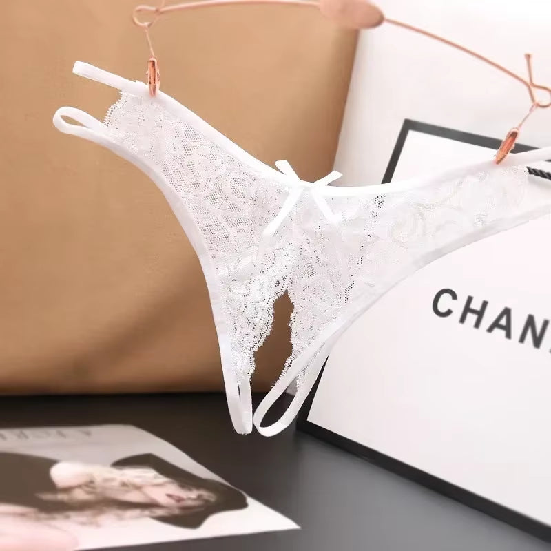 Women'S Panties Crotch Opening Transparent G-Strings Thongs Sexy Lingeries Solid Bowknot Underwear for Ladies Womens Lace Pantys