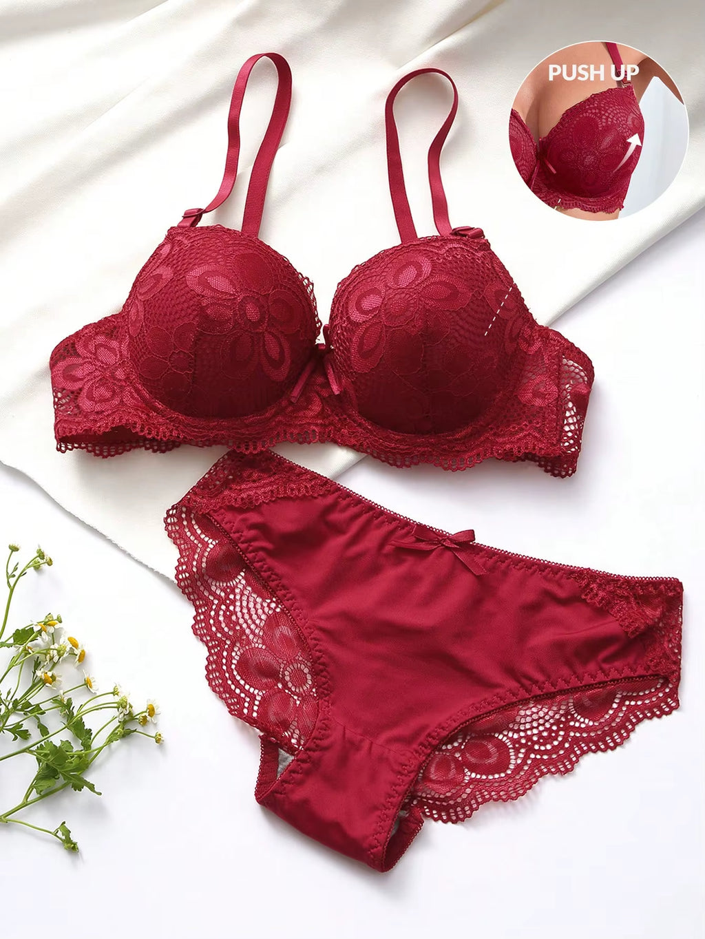 Transparent Floral Two Pieces Bras Panties Set Clothing Sexy Underwire Push up Lingeries for Women A2123