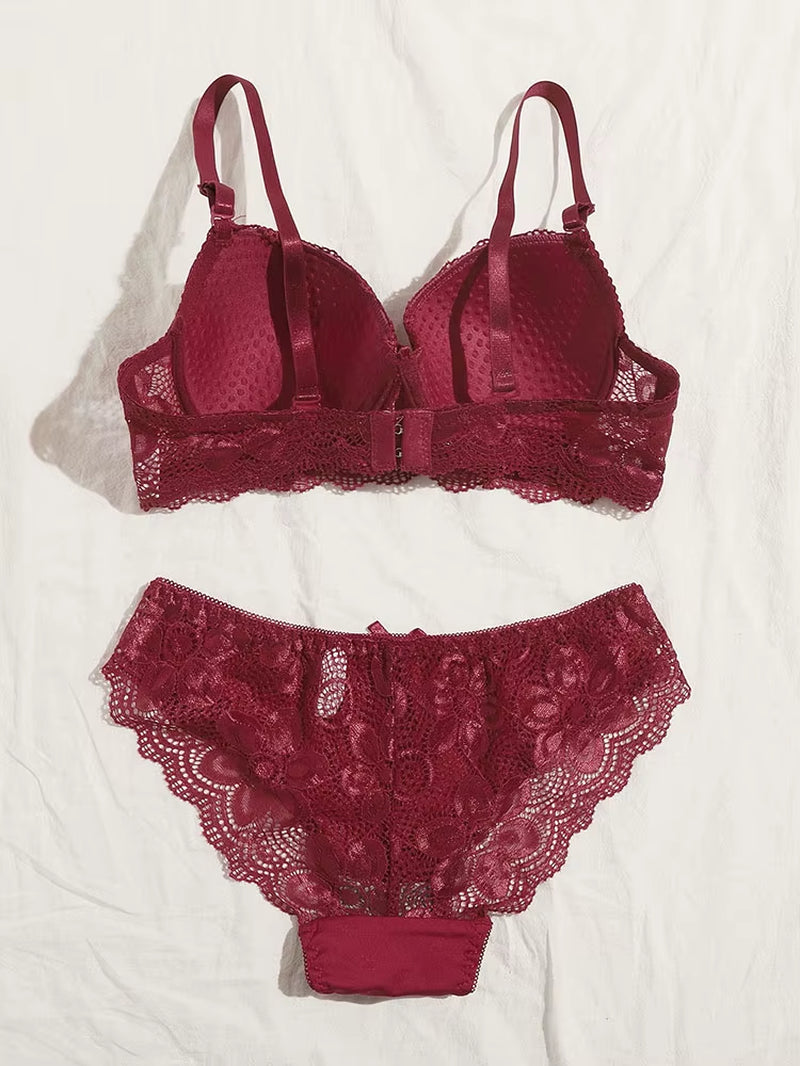 Transparent Floral Two Pieces Clothing Underwire Push up Lingeries for Woman A2123