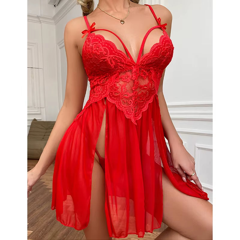 Hot Erotic Lingerie for Woman Lacetransparent Sex Exotic Costumes Babydoll Lace Dress plus Size Underwear Crotchless Sleepwear
