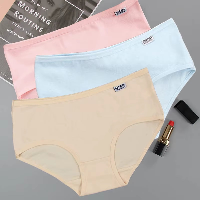 3Pcs/Lot plus Size Panties for Women'S Underwear Cotton Girls Briefs Solid Color Sexy Lingeries Female Shorts Underpant 3XL/4XL
