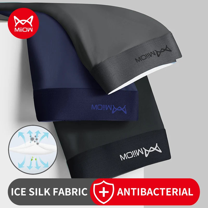 3Pcs Ice Silk Men Boxer Shorts Underwear Antibacterial Boxershorts Cueca Male Panties Fashion Men Underpants Lingeries 5XL