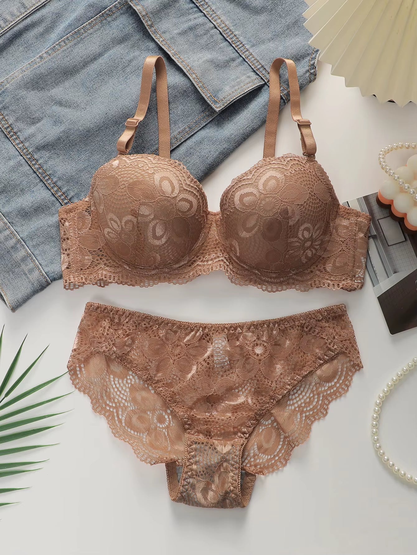 Transparent Floral Two Pieces Bras Panties Set Clothing Sexy Underwire Push up Lingeries for Women A2123