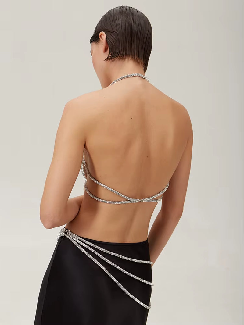 VC Summer Beach Halter Bra Women Sexy Luxury Diamonds Embellished Lingeries Sleeveless Backless Party Night Club
