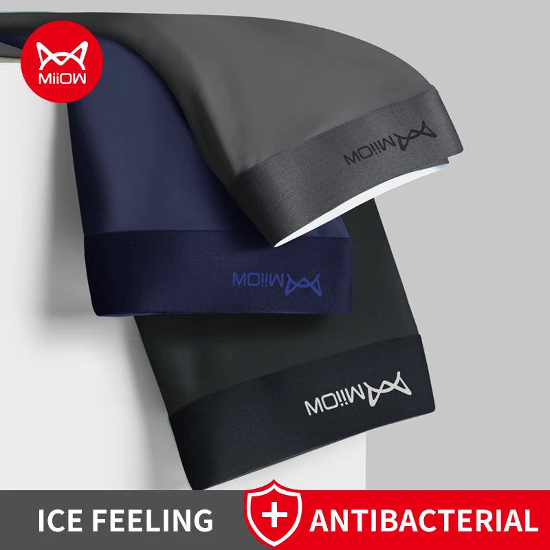3Pcs Ice Silk Men Boxer Shorts Underwear Antibacterial Boxershorts Cueca Male Panties Fashion Men Underpants Lingeries 5XL