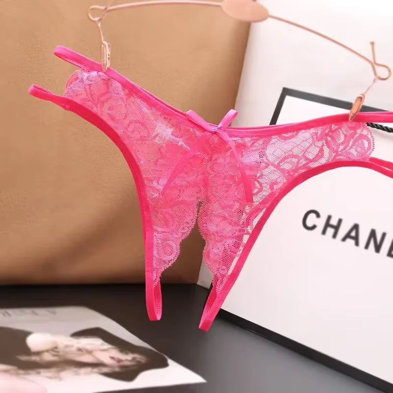 Women'S Panties Crotch Opening Transparent G-Strings Thongs Sexy Lingeries Solid Bowknot Underwear for Ladies Womens Lace Pantys