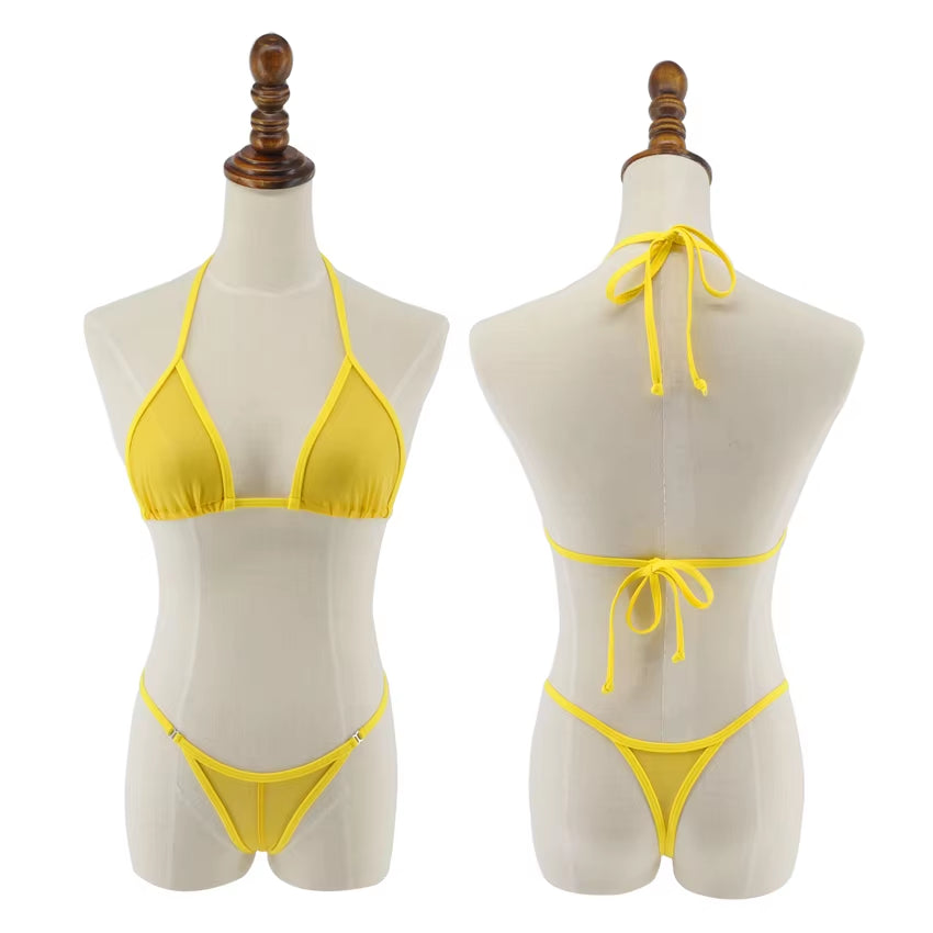 See through Mesh Micro Bikini Set Women'S Brazilian Sheer Bikinis Sex Swim Lingeries Swimwear Female Swimsuit Costume