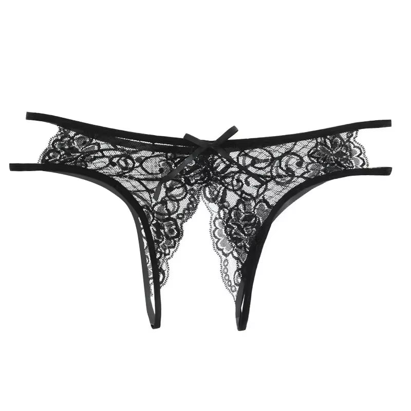 Women'S Panties Crotch Opening Transparent G-Strings Thongs Sexy Lingeries Solid Bowknot Underwear for Ladies Womens Lace Pantys