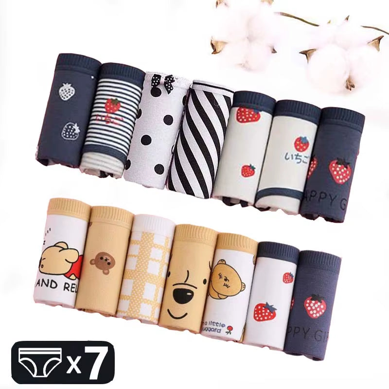7Pcs/Set Panties Women'S Cotton plus Size Underwear Girls Briefs Seamless Sexy Lingeries Panty Female Print Underpant for Women