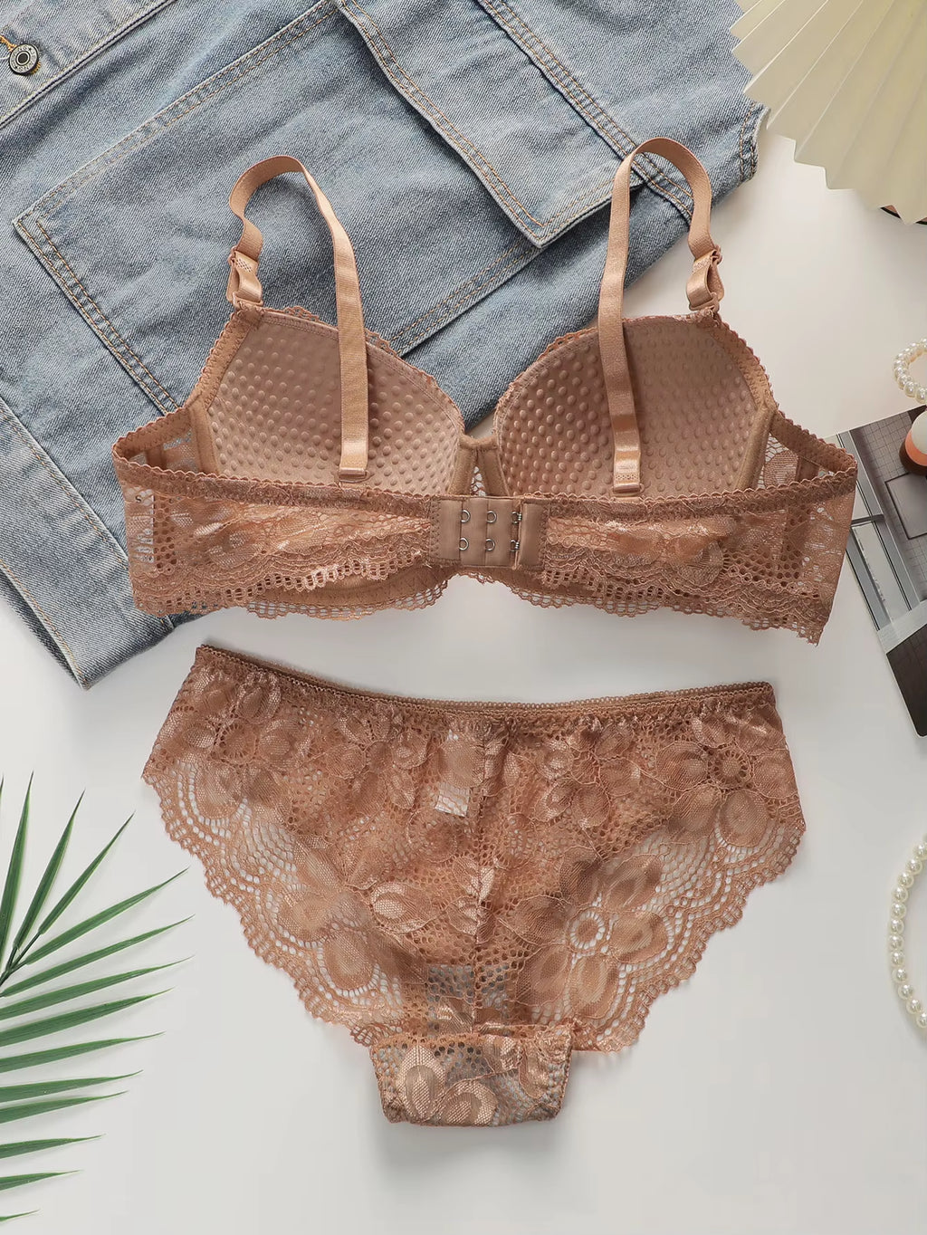 Transparent Floral Two Pieces Bras Panties Set Clothing Sexy Underwire Push up Lingeries for Women A2123