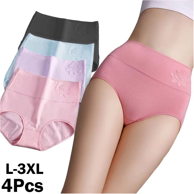 4Pcs/Lot Women'S Panties High Waist Underwear Cotton Abdominal plus Size Briefs Girls Seamless Underpants Sexy Lingeries Female