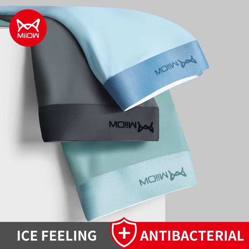 3Pcs Ice Silk Men Boxer Shorts Underwear Antibacterial Boxershorts Cueca Male Panties Fashion Men Underpants Lingeries 5XL
