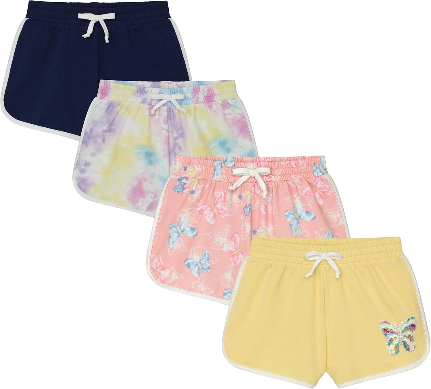 Girls 4 Piece Active Performance Dolphin Shorts with Faux Drawstring, Sports Running Shorts for Kids